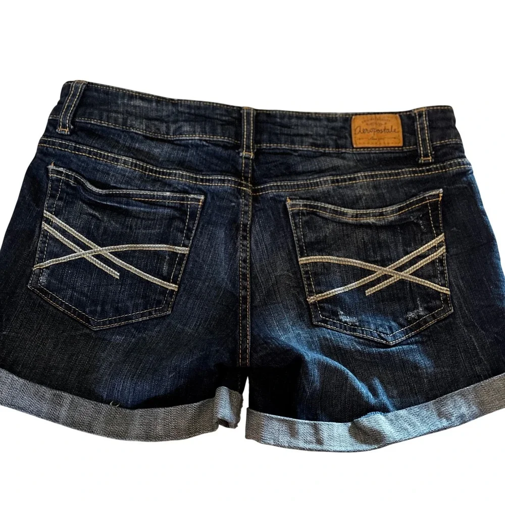 Aeropostale Women's Juniors Denim Shorts Size 5/6 Dark Wash Cuffed Hem Stretch